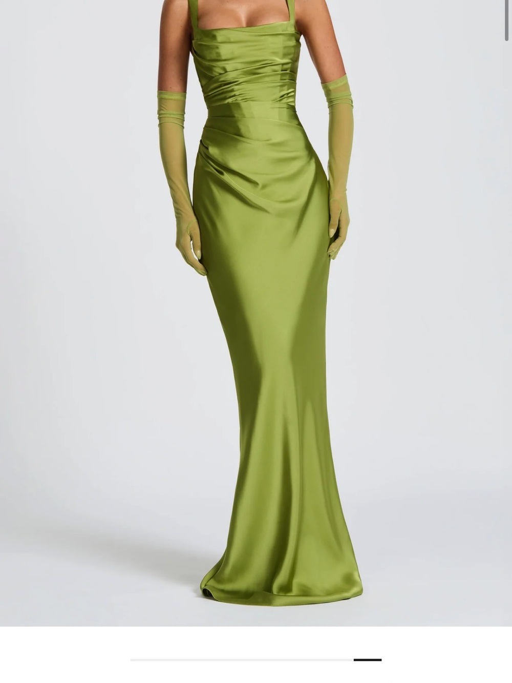 Olive Satin Bodice Evening Gown